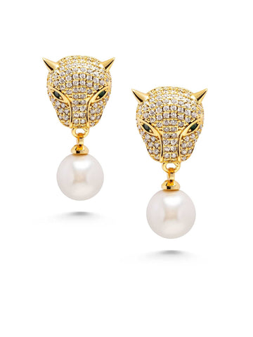 Nialaya Women's Earrings Women's Panther Earring with Pearl Drop WEAR_033
